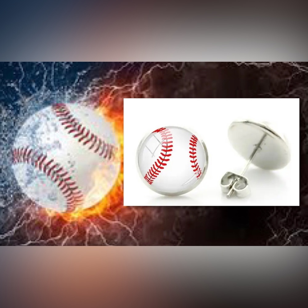 BASEBALL STUD EARRINGS. STAINLESS. NEW